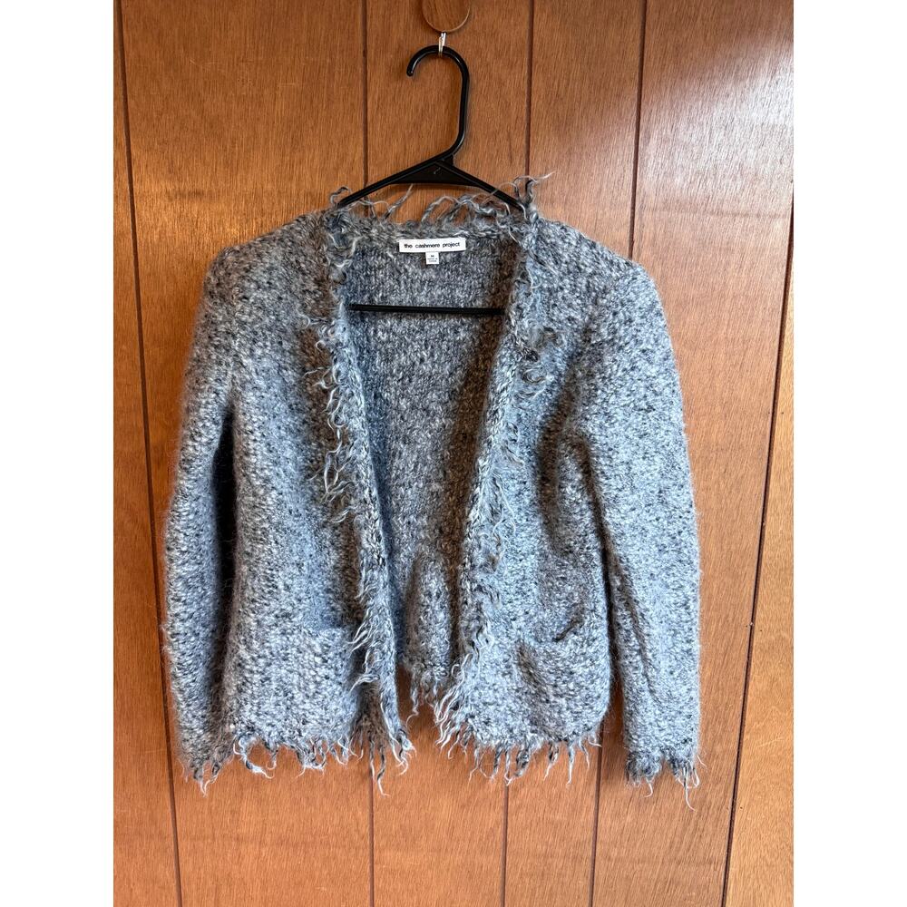 The Cashmere Project Heathered Gray Open Front Long Sleeve Cardigan Fringe Fall